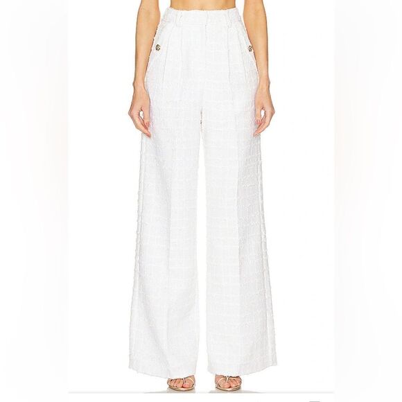 NWT Amanda Uprichard Jane Pants Kerrigan White Tweed wide leg Revolve XS - Picture 1 of 13